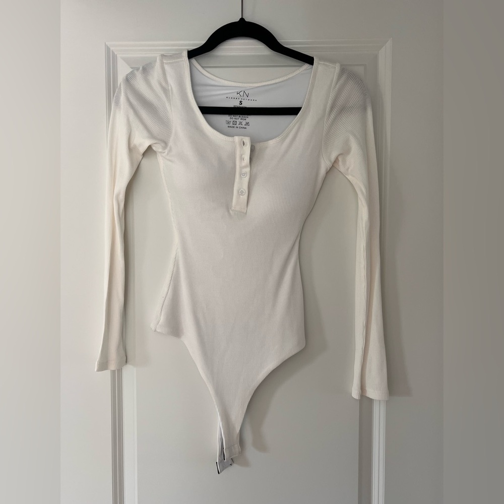 Klassy Network- built in bra White Henley Bodysuit NEW